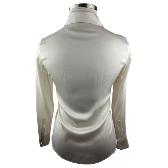 Ravella Luxury Silk Milano Button-Up Blouse LS Pearl White Gold Buttons Small 4 - Picture 12 of 16